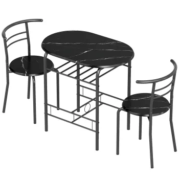 HOMCOM Set Masa Moderna cu 2 Scaune pentru Dining, Set 3 Piese Economisitoare de Spatiu pentru Bucatarie, Balcon, Restaurant sau Bar, Maro si Negru | Aosom Romania imagine