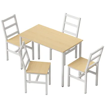 HOMCOM Set Masa pentru Sufragerie cu 4 Scaune, Masa Dreptunghiulara 108 cm, Scaune cu Spatar cu Sipci, Stejar si Alb | Aosom Romania imagine