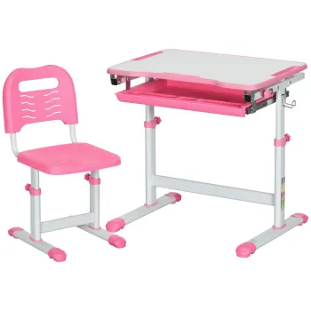 HOMCOM Set Masa si Scaun pentru Copii Reglabila pe Inaltime, cu Blat Inclinabil 45?, 66x47x52-77 cm, Roz | Aosom Romania imagine