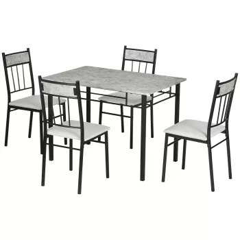 HOMCOM Set masa si scaune 5 buc, masa dreptunghiulara din metal si MDF si 4 scaune de sufragerie | AOSOM RO imagine