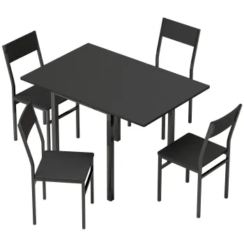 HOMCOM Set Masa si Scaune Dining 5 Piese Extensibil cu MDF si Metal, 80-120 cm, 4 Scaune Stivuibile, Negru | Aosom Romania imagine