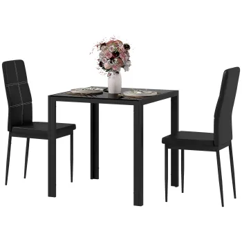 HOMCOM Set masa si scaune pentru 2 persoane, blat rectangular din sticla, pentru bucatarie living acasa, negru | Aosom Romania imagine