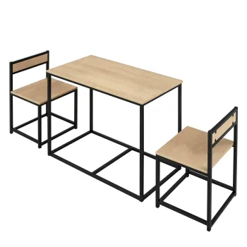HOMCOM Set Masa si scaune pentru Salile de mese Set de 1 Masa + 2 scaune encastrabile pentru Bucatarie - metal negru Aspect de stejar deschis | Aosom Romania imagine