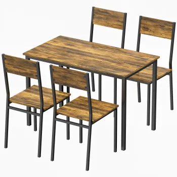 HOMCOM Set masa sufragerie cu 4 scaune, masa de bucatarie pentru 4 persoane, picioare din metal, maro rustic | Aosom Romania imagine