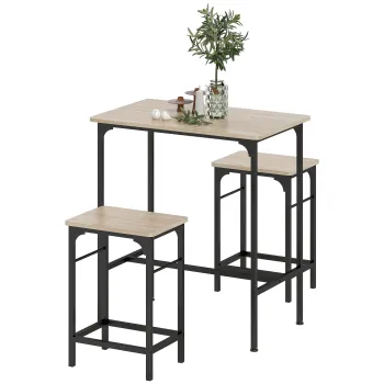 HOMCOM Set Mobilier Bar 3 Piese cu Masa de Bucatarie si 2 Scaune de Bar, Negru si Lemn | Aosom Romania imagine