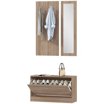 HOMCOM Set Mobilier Hol cu Banca Pantofar, Cuier si Oglinda din Lemn | Aosom Romania imagine