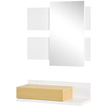 HOMCOM Set mobilier pentru hol cu oglinda si sertar, mobilier modern din lemn cu oglinda 40x70cm, fixare pe perete | AOSOM RO imagine