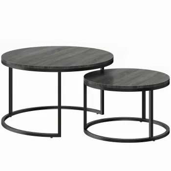 HOMCOM Set modern de 2 masute de cafea, masute laterale suprapuse cu cadru metalic pentru living, dormitor, birou, Negru | Aosom Romania imagine
