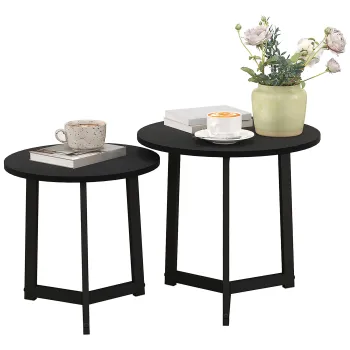 HOMCOM Set modern de mese de cafea, Cadru de Otel, MDF, Design Rotund, suprapozabil, Negru | Aosom Romania imagine