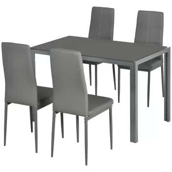HOMCOM Set pentru pranz 5 Piese cu 1 Masa de Sufragerie si 4 Scaune Moderne pentru Bucatarie sau Sufragerie, Gri | AOSOM RO imagine