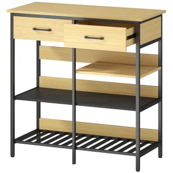 HOMCOM Sideboard, comoda cu 2 sertare, 3 rafturi deschise dulap de bucatarie pentru bucatarie, living 90 x 40 x 91 cm, lemn natural | Aosom Romania imagine