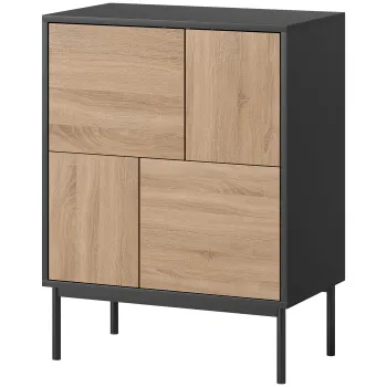 HOMCOM Sideboard cu usi push-to-open, dulap pentru sufragerie cu picioare metalice, dulap de bucatarie, MDF, Negru+lemn natural | Aosom Romania imagine