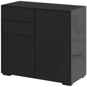 HOMCOM Sifonier de Depozitare cu 2 Sertare, 2 Usi, cu Centura de Siguranta, pentru Sufragerie, Dormitor, 79 x 36 x 74 cm, Negru | Aosom Romania imagine