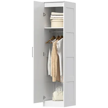 HOMCOM Sifonier Multifunctional cu Sina pentru Haine, Raft, Usa cu Inchidere Usoara 40 x 52 x 180 cm Alb | Aosom Romania imagine