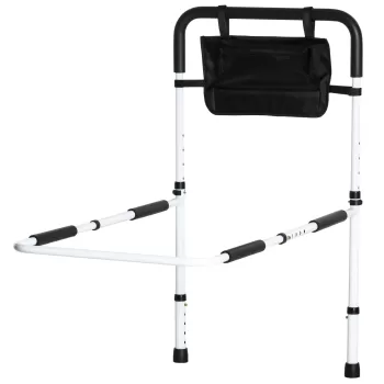 HOMCOM Singura pentru pat, sina de asistenta pentru pat reglabilacu buzunar de depozitare, pentru persoane cu dizabilitati, alb | AOSOM RO imagine