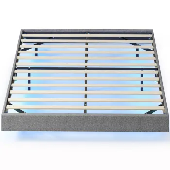 HOMCOM Somier 160x200 cm cu Lumini LED Structura de Pat Tapiterie tip in Lamele din Lemn Usor de Montat Gri | Aosom Romania imagine