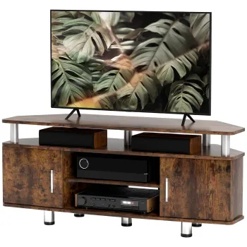 HOMCOM Stand TV pentru televizoare de pana la 55 cu suprafata mare, dulapuri cu usi si compartiment deschis, maro | Aosom Romania imagine