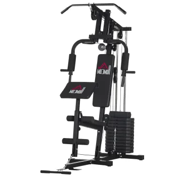 HOMCOM Statie de Fitness pentru Antrenament Acasa cu Scaun si Spatar, Sala de Sport Multifunctionala, 135x103x210 cm, Negru imagine