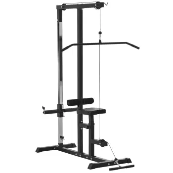 HOMCOM Statie de Fitness Pull Down pentru Sala de gimnastica in Casa cu Banca si Cablu Reglabil, din Otel 107x120x190cm Negru imagine