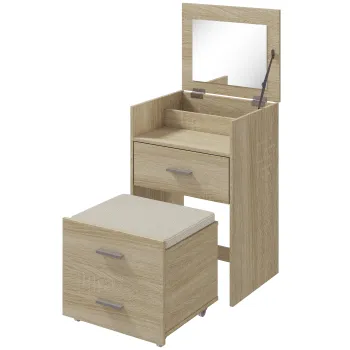 HOMCOM Statie de machiaj toaleta cu oglinda pliabila, natural | Aosom Romania imagine