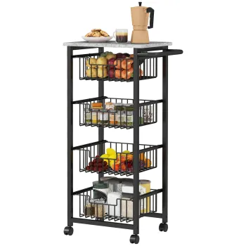 HOMCOM Suport de Bucatarie 4 Nivele Carucior de Servire pe Roti Cadru Otel 49,5 x 31 x 91 cm Gri Deschis | Aosom Romania imagine