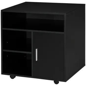 HOMCOM Suport de imprimanta organizator birou dulap usa 3 nise + blat mare panouri particule negru | Aosom Romania imagine