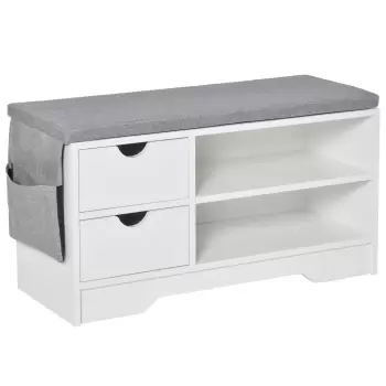 HOMCOM Suport de Pantofi Economie de Spatiu Bancuta Suport de Pantofi din Lemn Alb Mobila Suport de Pantofi imagine