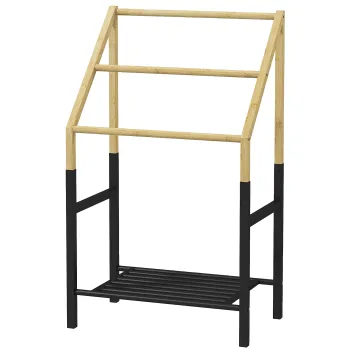 HOMCOM Suport de Podea pentru Prosoape cu 3 Bare si Raft Inferior pentru Obiecte, 51x31x85,5 cm, Negru | Aosom Romania imagine