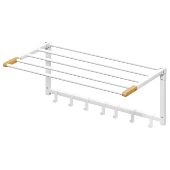 HOMCOM Suport de Prosoape de Perete Pliabil cu 5 Bare si 6 Carlige din Lemn si Otel | Aosom Romania imagine