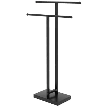 HOMCOM Suport de Prosoape de Podea cu 2 brate, Suport de Prosoape din Metal pentru Baie, 50x18,5x85 cm, Negru | Aosom Romania imagine