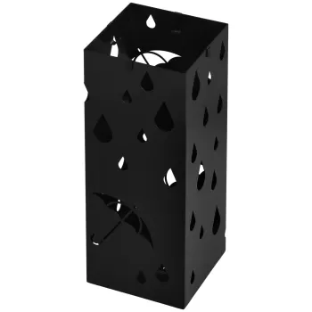 HOMCOM Suport din Otel pentru Umbrele, Suport de Umbrele Patrat cu 4 Carlige si Tava de Picurare Detasabila, Cos de Umbrele Tubular pentru Hol, Negru imagine