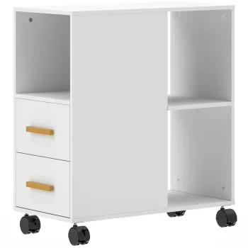 HOMCOM Suport pentru imprimanta Masa pentru imprimanta cu raft reglabil, roti pentru fax scanner 60 x 30 x 65 cm Alb | Aosom Romania imagine