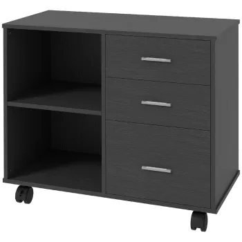 HOMCOM Suport pentru imprimanta, mobilier de birou cu 3 sertare + 2 rafturi + blat mare din particule de panou negru | Aosom Romania imagine