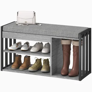 HOMCOM Suport pentru pantofi cu banca de sedere, mobilier de hol pentru pantofi, dulap cu design in 3 trepte, pentru hol, intrare, camera de zi, dormitor, Gri | Aosom Romania imagine