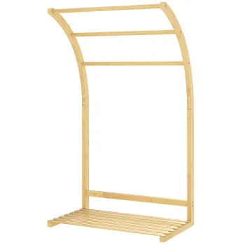 HOMCOM Suport pentru prosoape din bambus 3 bare cu raft de depozitare, pentru baie si spalare, finisaj natural | Aosom Romania imagine