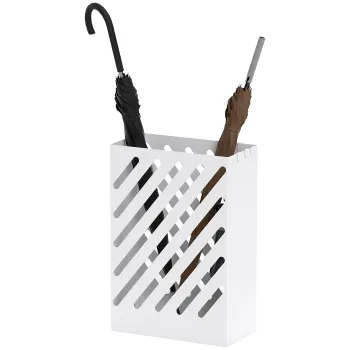 HOMCOM Suport pentru Umbrele cu Tava pentru Colectarea Picaturilor si 4 Carlige, 28x14x41 cm, Alb | Aosom Romania imagine