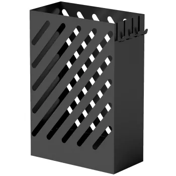 HOMCOM Suport pentru Umbrele de Design cu Tava pentru Colectarea Picaturilor si 4 Carlige din Metal, 28x14x41cm, Negru | Aosom Romania imagine