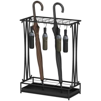HOMCOM Suport pentru Umbrele din Otel cu Tava de Scurgere Detasabila, 50x24x68 cm, Negru | Aosom Romania imagine