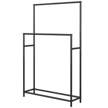 HOMCOM Suport Prosoape pentru Baie de Podea cu 2 Brate Autoportant din Metal Negru | Aosom Romania imagine