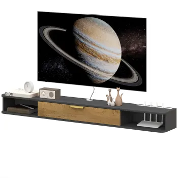 HOMCOM Suport TV suspendat cu compartimente deschise, usa rabatabila si treceri pentru cabluri, 160 x 24 x 16 cm, gri | Aosom Romania imagine