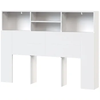 HOMCOM Tablie de pat 140 cm cu depozitare tablie cu 4 compartimente deschise pentru dormitor alb | Aosom Romania imagine