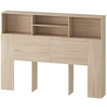 HOMCOM Tablie pe picioare cu depozitare, accesoriu pentru pat cu 4 compartimente deschise, 140 x 19 x 103,5 cm, efect lemn natural | Aosom Romania imagine