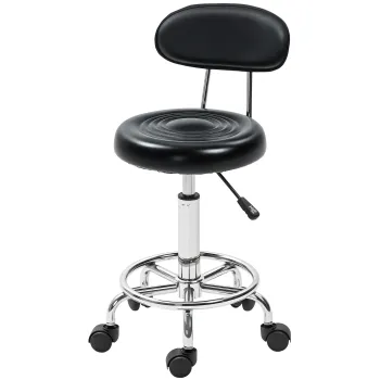 HOMCOM Tabouret cu role, scaun de masaj cu inaltime reglabila 70-86 cm si spatar, pivotant 360?, negru | Aosom Romania imagine