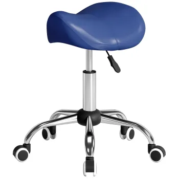 HOMCOM Taburet cu role, scaun de lucru cu inaltime reglabila 49-61 cm si sezut ergonomic, 52x53x49-61cm, bleu | Aosom Romania imagine