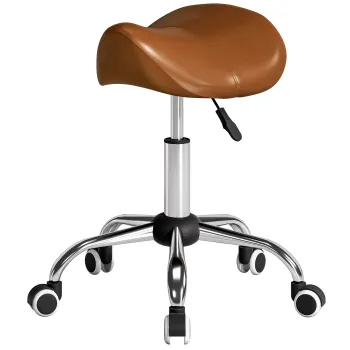 HOMCOM Taburet cu roti, scaun de lucru cu inaltime reglabila 49-61 cm si sa ergonomica, 52x53x49-61cm, maro | Aosom Romania imagine