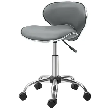 HOMCOM Taburet cu roti, taburet de lucru cu inaltime reglabila 44-56 cm si spatar, pivotant 360?, gri | Aosom Romania imagine