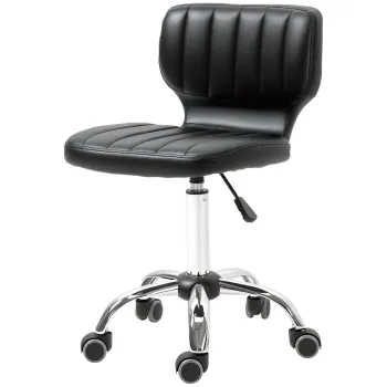 HOMCOM Taburet cu roti - taburet de lucru rotativ la 360? - taburet ergonomic - inaltime sezut reglabila 47-62 cm - captuseala de piele ecologica matlasata negru metal cromat | Aosom Romania imagine