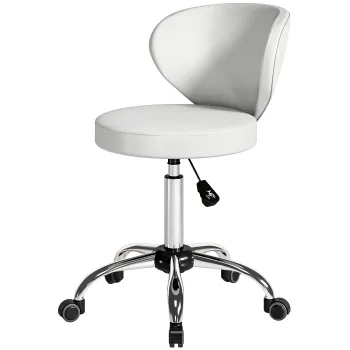 HOMCOM Taburet cu roti, taburet de masaj din PU cu inaltime reglabila 73-88 cm si spatar, pivotant 360?, alb | Aosom Romania imagine