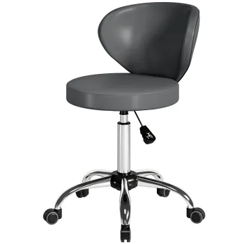 HOMCOM Taburet cu roti, taburet de masaj din PU cu inaltime reglabila 73-88 cm si spatar, pivotant 360?, gri | Aosom Romania imagine