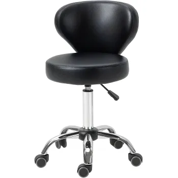 HOMCOM Taburet cu roti taburet de masaj - taburet de lucru pivotant la 360 ? - inaltime ajustabila 49-64H cm, spatar ergonomic - metal cromat acoperit cu material sintetic negru | Aosom Romania imagine